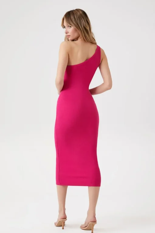 Ribbed One-Shoulder Midi Dress