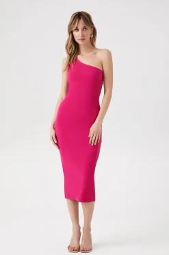 Ribbed One-Shoulder Midi Dress