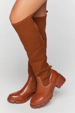 Ribbed Over-The-Knee Lug Boots