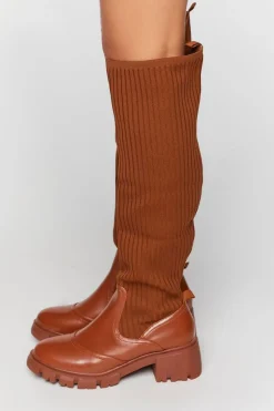 Ribbed Over-The-Knee Lug Boots