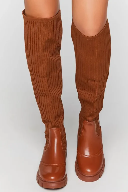Ribbed Over-The-Knee Lug Boots