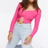 Ribbed Split-Front Crop Top