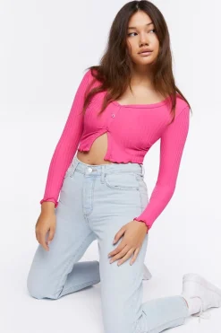 Ribbed Split-Front Crop Top