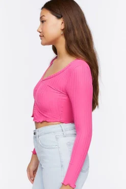 Ribbed Split-Front Crop Top