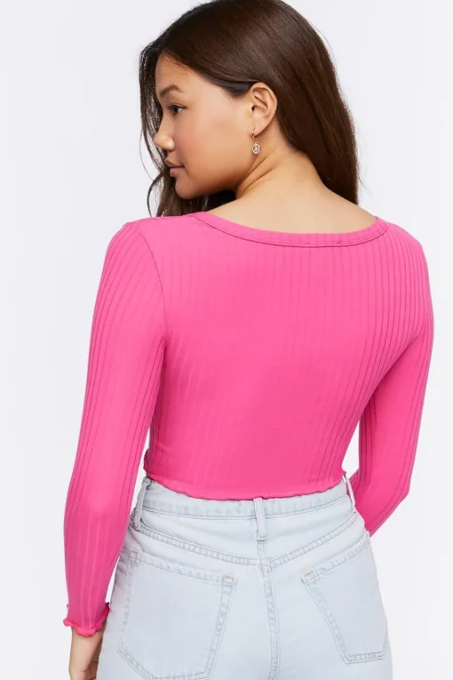 Ribbed Split-Front Crop Top