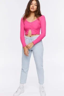 Ribbed Split-Front Crop Top