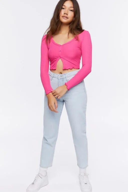Ribbed Split-Front Crop Top