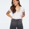 Ribbed Surplice Cropped Tee