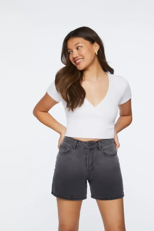 Ribbed Surplice Cropped Tee