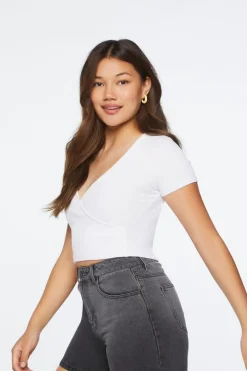 Ribbed Surplice Cropped Tee