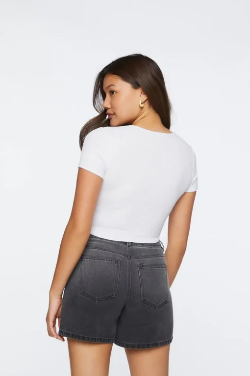 Ribbed Surplice Cropped Tee
