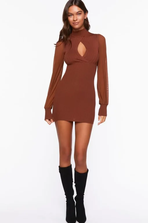 Ribbed Surplice Cutout Mini Dress