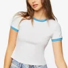 Ribbed Varsity-Striped Ringer Tee