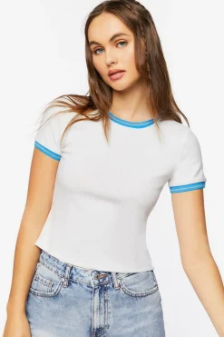 Ribbed Varsity-Striped Ringer Tee