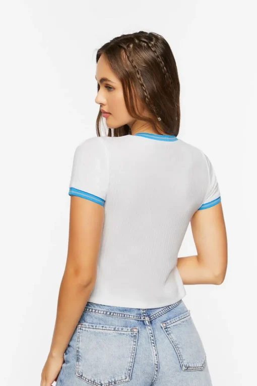 Ribbed Varsity-Striped Ringer Tee