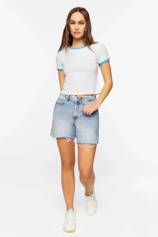 Ribbed Varsity-Striped Ringer Tee