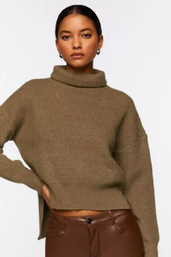 Rolled Turtleneck Drop-Sleeve Sweater