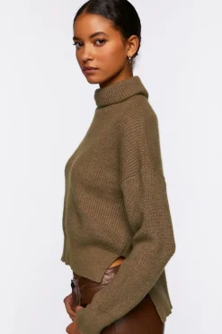 Rolled Turtleneck Drop-Sleeve Sweater
