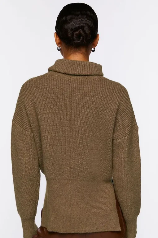 Rolled Turtleneck Drop-Sleeve Sweater