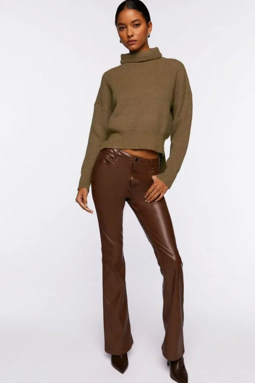 Rolled Turtleneck Drop-Sleeve Sweater