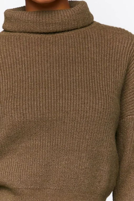 Rolled Turtleneck Drop-Sleeve Sweater