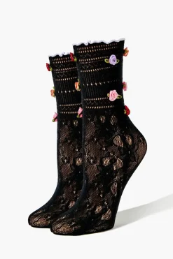 Rose Applique Lace Crew Socks