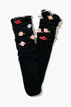 Rose Applique Lace Crew Socks