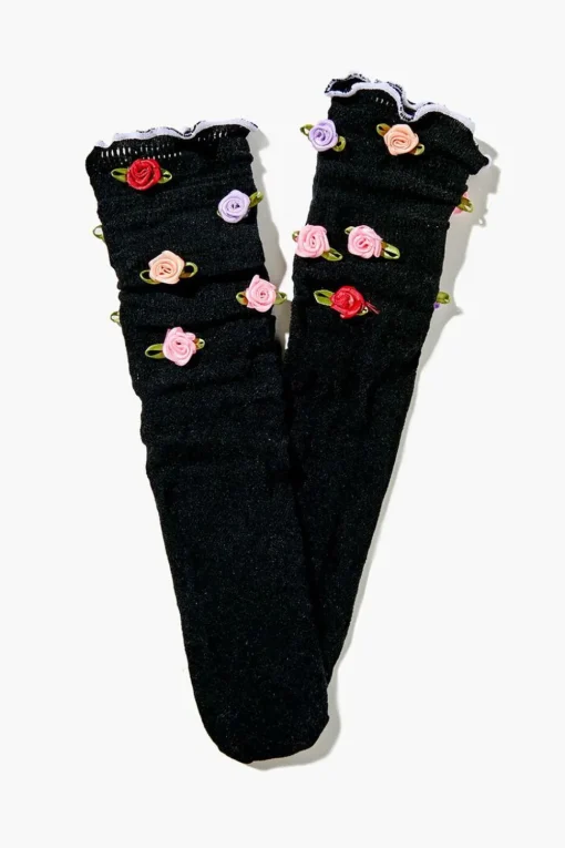 Rose Applique Lace Crew Socks