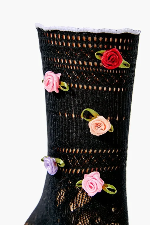 Rose Applique Lace Crew Socks