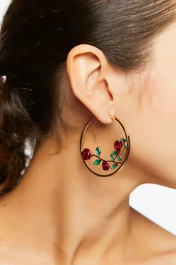 Rose Open-End Hoop Earrings
