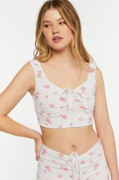Rose Print Ruched Lounge Crop Top
