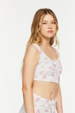 Rose Print Ruched Lounge Crop Top