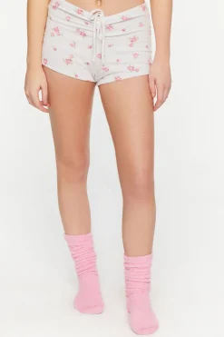 Rose Print Ruched Lounge Shorts