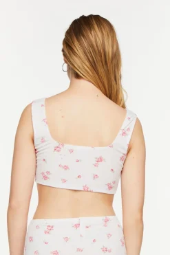 Rose Print Ruched Lounge Crop Top