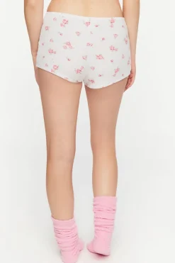 Rose Print Ruched Lounge Shorts