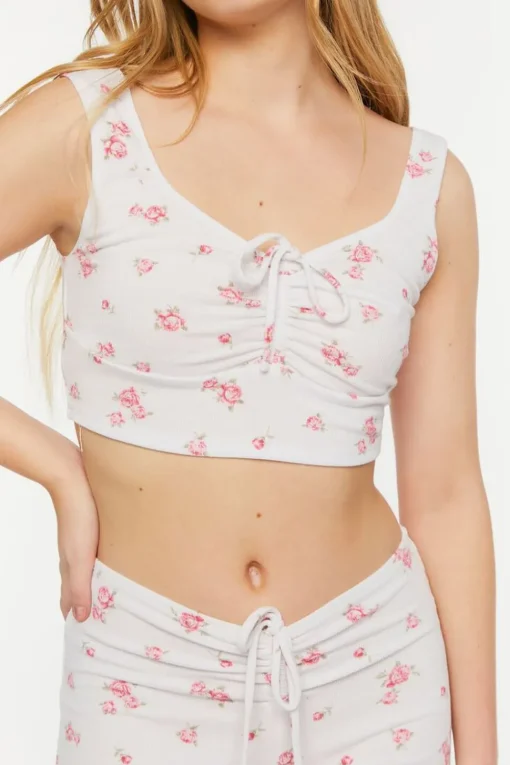 Rose Print Ruched Lounge Crop Top