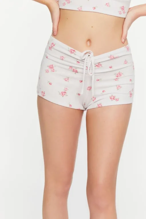 Rose Print Ruched Lounge Shorts