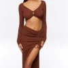 Ruched Crop Top & Leg-Slit Midi Skirt Set