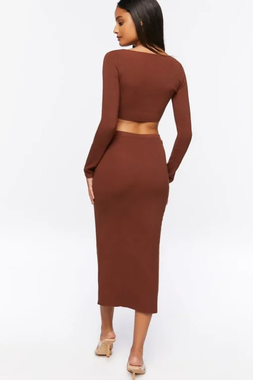 Ruched Crop Top & Leg-Slit Midi Skirt Set