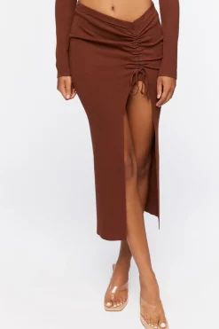 Ruched Crop Top & Leg-Slit Midi Skirt Set
