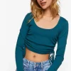 Ruched Drawstring Long-Sleeve Crop Top
