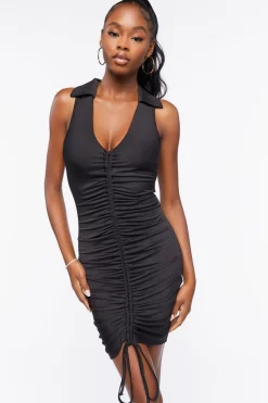 Ruched Drawstring Mini Dress