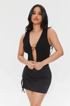Ruched Drawstring Mini Skirt