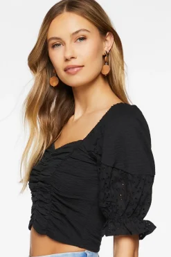 Ruched Eyelet Crop Top