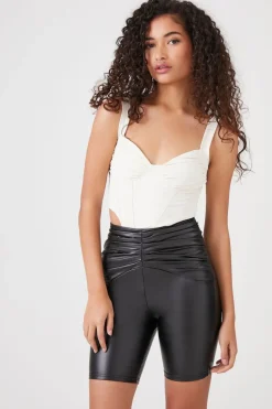 Ruched Faux Leather Biker Shorts