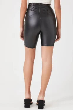 Ruched Faux Leather Biker Shorts