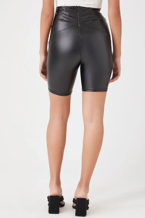 Ruched Faux Leather Biker Shorts
