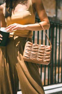 Ruched Faux Leather Crossbody Bag