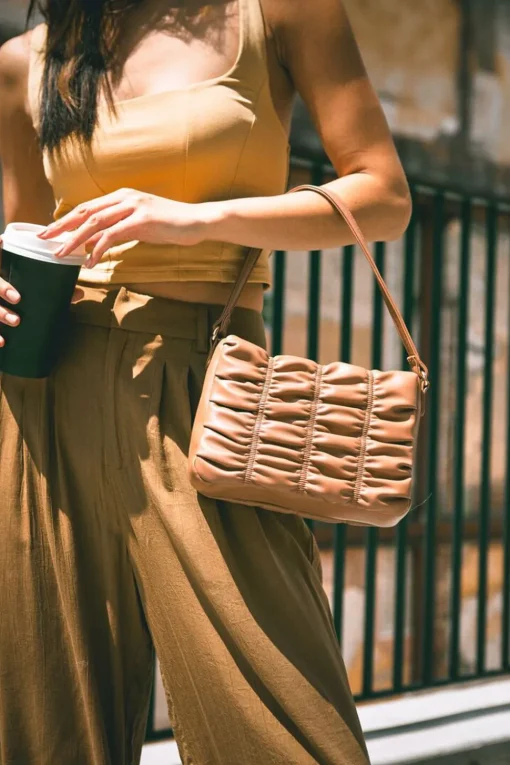 Ruched Faux Leather Crossbody Bag