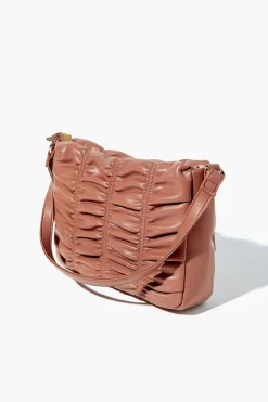 Ruched Faux Leather Crossbody Bag